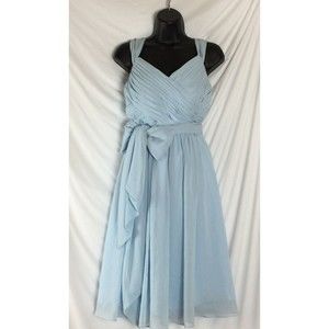 Azazie Women’s Dress Light Blue Sleeveless Pleated Bodice Long Fabric Tie Sz M